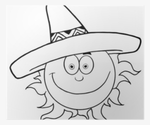 Outlined Smiling Sun With Sombrero Hat Poster • Pixers® - Sun Wearing A Sombrero
