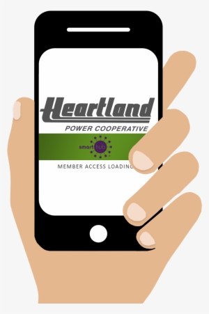 Hand Holding Cell Phone With Smarthub App - Heartland Power Co-op