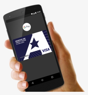 Hand Holding Smartphone With Google Pay App Open And - Visa
