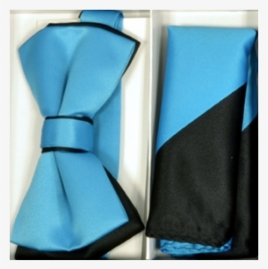 Turquoise & Black Striped Bowtie With Pocket Square - Paisley