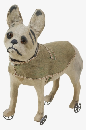 Antique Papier Maché Felt Covered Boxer Dog On Wheels - Burro