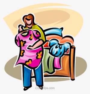 Woman Folding Laundry Royalty Free Vector Clip Art - Cartoon