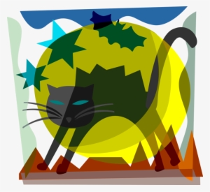 Vector Illustration Of Halloween Black Cat Associated - Window Painting