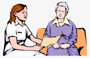Nurse With Old Woman Royalty Free Vector Clip Art Illustration - Nurse And Old Patient Interaction Clipart
