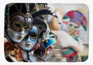 Row Of Venetian Masks In Gold And Blue Bath Mat • Pixers® - Glass Slippers And Jeweled Masques: A Twisted Tale