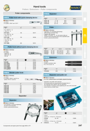 Hazet Tool Catalog Torque Equipment Special Tools Wrenches - Hazet Separator And Puller Set 1775n-1/4 Hazet 1775n-1/4