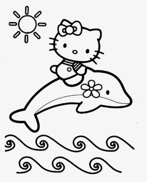 Hello Kitty Is Up Above The Dolphins Coloring Page - Baby Dolphin Coloring Sheet