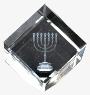 Menora 3d Laser Engraving In Crystal Glass Cube - Emblem