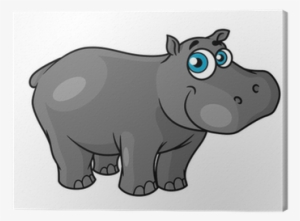 Cute Cartoon Baby Hippo With Blue Eyes Canvas Print - Hippo Clipart