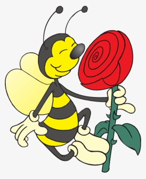 Bee With Flower - Smelling A Flower Cartoon