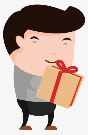 Happy Cartoon Man Holding Gift Box - Portable Network Graphics