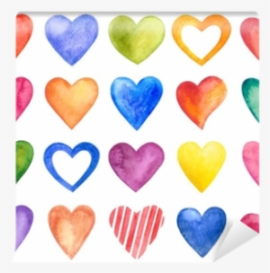 Vector Watercolor Hearts, Valentine Day - Jonesville Rainbow Color Heart Shapes Geometric Semi-sheer