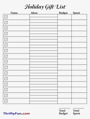 Free Blank Holiday Gift List - Holiday List Template