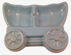 Vintage Frankoma Pottery Covered Wagon Sky Blue Ashtray - Ceramic