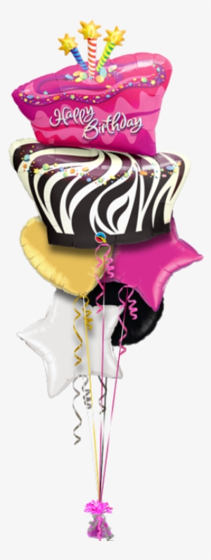 Birthday Zebra Stripe Cake Birthday Balloon - Foil And Latex Balloon Bouquet