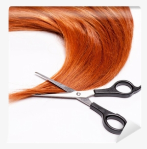 Shiny Red Hair And Hair Cutting Shears Wall Mural • - Red Hair