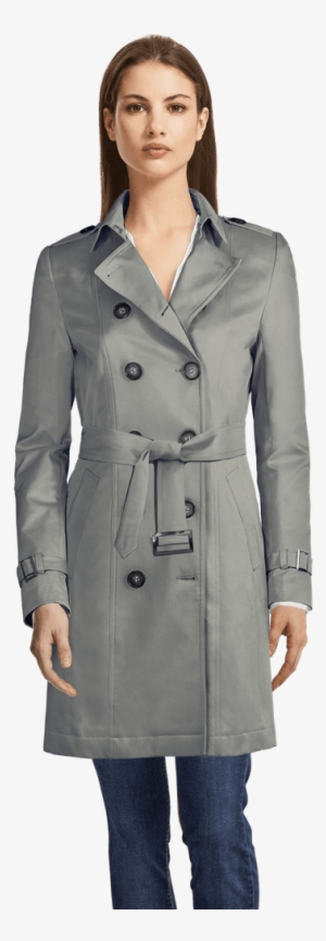 Grey Trenchcoat-view Front - Sumissura Women's Blue Bracelet Sleeve Blouse, Tailored