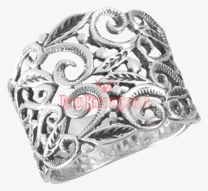 Sterling Silver Scrollwork Leaf Band - Welman Sterling Silver Victorian Filigree Ring - Size