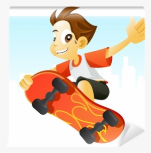 Cool Kid Jumping With His Skateboard Wall Mural • Pixers® - Cool Kid