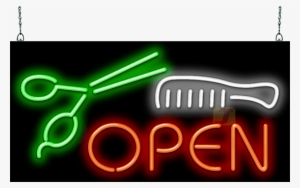 Scissors And Comb Open Neon Sign - Neon Sign Outdoor Design Png