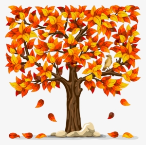 Vector Autumn Tree With Orange Leaves Falling Illustration - Falling Leaves From Tree
