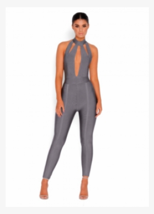 "ora" Sexy Semi Backless Grey Bandage Jumpsuit - Fashion