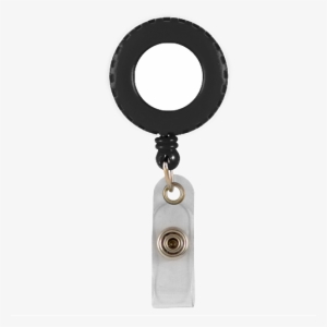 Black Round Plastic Badge Reel With Decorative Edge - Black Badge Reel