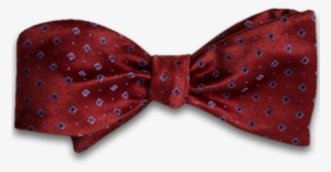 Red Satin Silk Self Tie Bow Tie With Blue Neat Pattern - Satin Silk Tie
