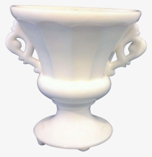 White Milk Glass Urn Vase Paneled Elaborate Handles - Vase