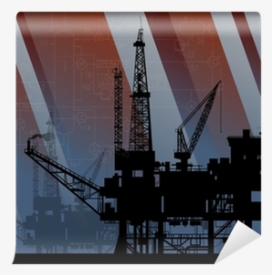 Oil Rig In Sea, Vector Illustration Wall Mural • Pixers®