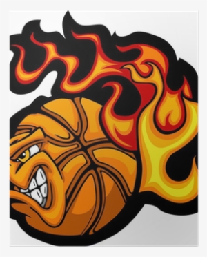 Basketball Flaming Ball Face Vector Image Poster • - Ball Logo Design Basketball