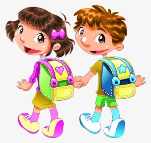 Cute Cartoon Funny School Children Clip Art Images - Go To School Bag With Student