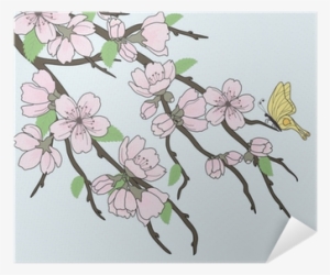 Beautiful Vector Sakura Branch With Flowers And Butterfly - Ramas Sakura