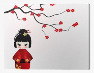 Kokeshi Doll Under Sakura Branch Canvas Print • Pixers® - Sakura Branches Vector