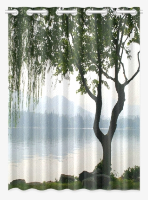 Weeping Willow Mountian View New Window Curtain 52" - Weeping Willow Lake Mountain Landsca Throw Blanket