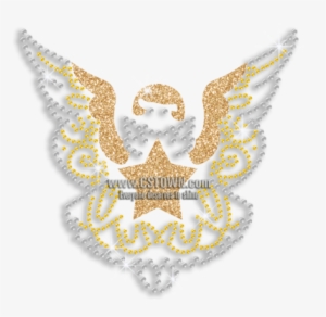 Cute Gold Angel Iron-on Glitter Rhinestone Transfer - Golden Eagle
