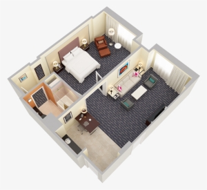 One Bedroom Suite - Hilton Hotel Room 3d Plan