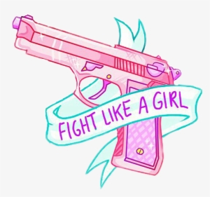 Pink Tumblr Pistola Girl Sticker - Fight Like A Girl Gun