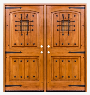 Krosswood Knotty Alder 2 Panel Top Rail Arch With V-grooves - Krosswood Doors 53 In. X 81.625 In. Mediterranean Knotty