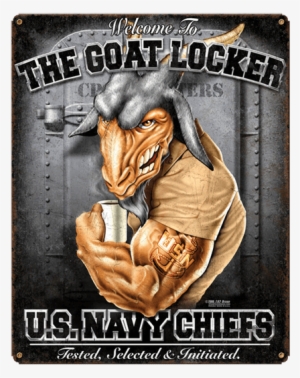 usn chiefs goat locker vintage steel sign - navy chief goat locker