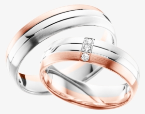 Wedding Ring In Re Gold 585, Silver, Palladium - Trauring Aus Rot/ Weißgold 585 Mit Brillant