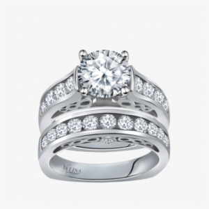 Round Channel-set Diamond Band Wedding Set In 14k White
