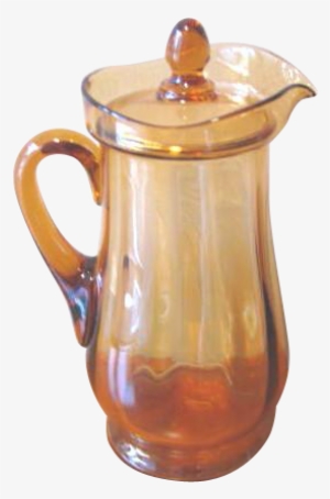 Vintage Amber Glass Lidded Lemonade Pitcher At Whimsicalvintage - Jug