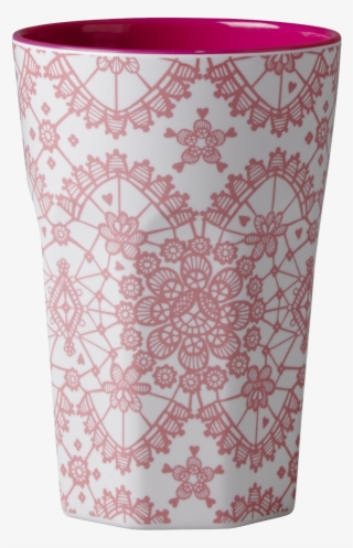 Melamin Two Tone Cup W/lace Print - Melamine Two Tone Tall Cup With Coral Lace Print Fuchsia