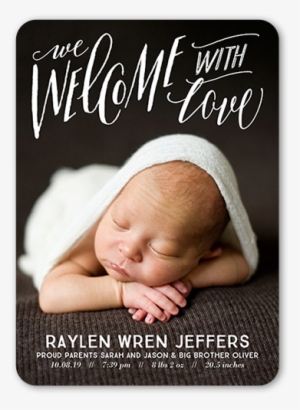 scripted welcome, rounded corners, white - baby shower