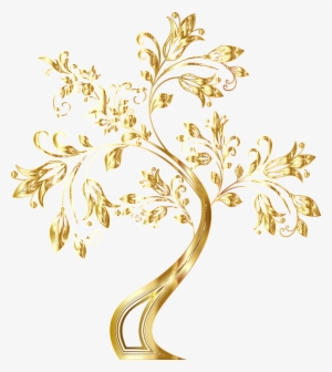 Tree, Decorative, Floral, Flourish, Flowers, Ornamental - Floral Gold Png