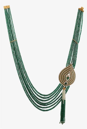 String Of Emrald Beeds With A Side Brroch Studded With - Necklace