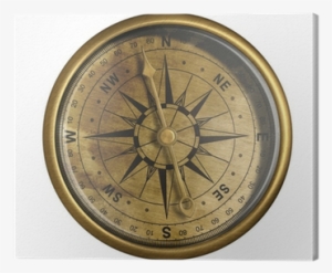 Antique Nautical Compass Isolated On White Canvas Print - Antique Nautical Compass Isolated On Wh Wall Clock