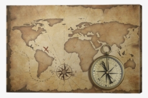 Aged Brass Antique Nautical Compass And Old Map With - Vintage World Map With Compass