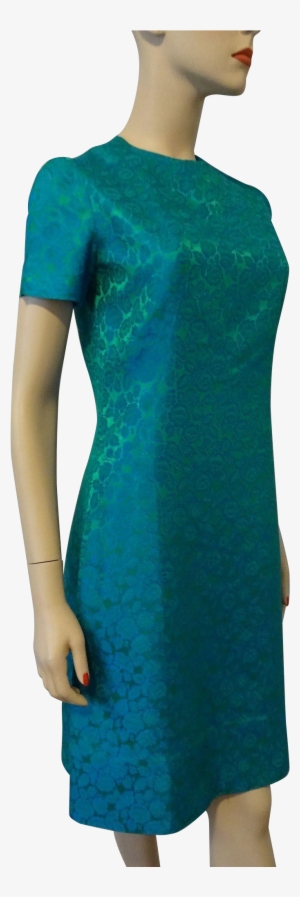 Vintage 1950s Brocade Dress Fit And Flare Blue Green - Blue